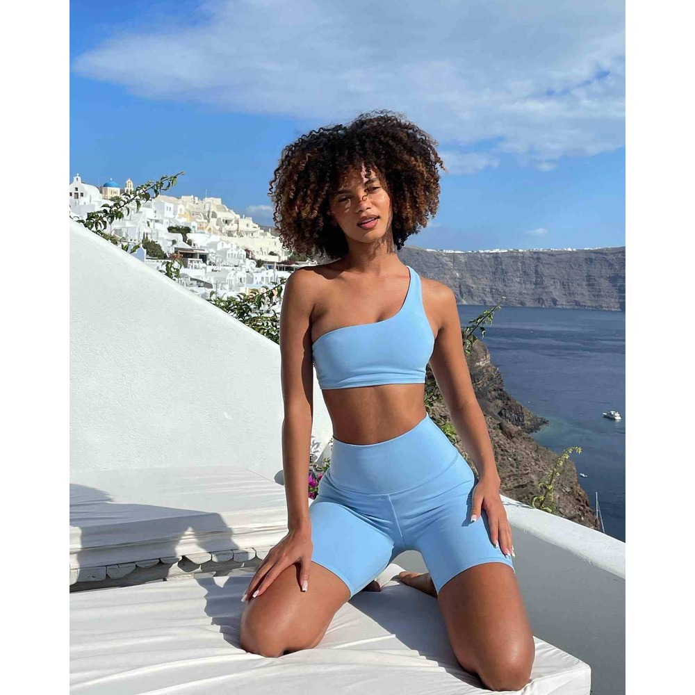 Alo Yoga Pixie Bra One Shoulder Light Blue Skies Asymmetrical Sports Bra Size L